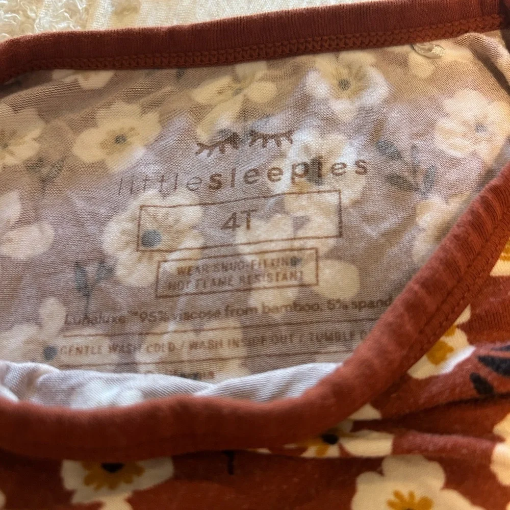 Little Sleepies Floral Kids Pajama Set - Brown and Cream